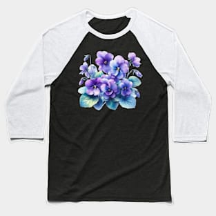 Watercolor Violets Purple Pansy Watercolor Painting Baseball T-Shirt